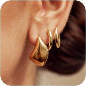 Women's Multiple Piercing Waterdrop Hoop Gold Cubic Zircon Jewelry Earrings